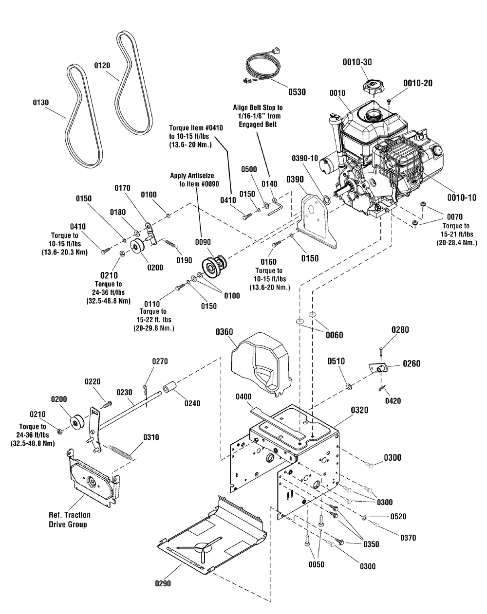 Engine And Frame Group Diagram and Parts List for 1696154-00-824LD 2012 Briggs and Stratton Snow Blower